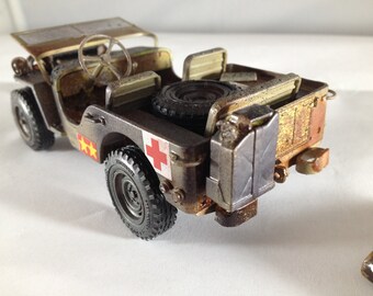Scale Model Jeep,Steampunk,MarineCorp,Army Green, Classicwrecks, Rusted Wreck,OldSchool,JunkYard