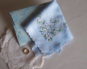Wedding Hanky Bride's Vintage Handkerchief Something Blue with Complimentary Gift Envelope Bridal Shower Gift