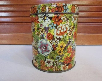 Vintage Decorative Floral Tin Canister with Lid