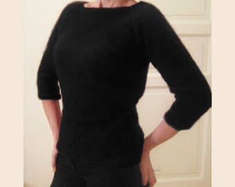 custom made hand knitted black mohair sweater