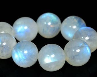 8MM Rainbow Moonstone Beads Indian Blue Flash Moonstone Grade AA Genuine Natural Gemstone Round Beads 7" BULK LOT 1,3,5,10 (101649h-390)