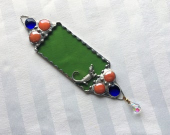 Stained Glass Suncatcher|Alligator Suncatcher|Florida Gators|Green|Orange|Blue|Swarovski Crystal|Glass Art|Handcrafted|Made in USA