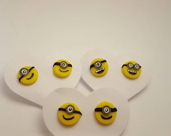 Minion Face Stud Earrings - Handmade Polymer Clay - Despicable Me