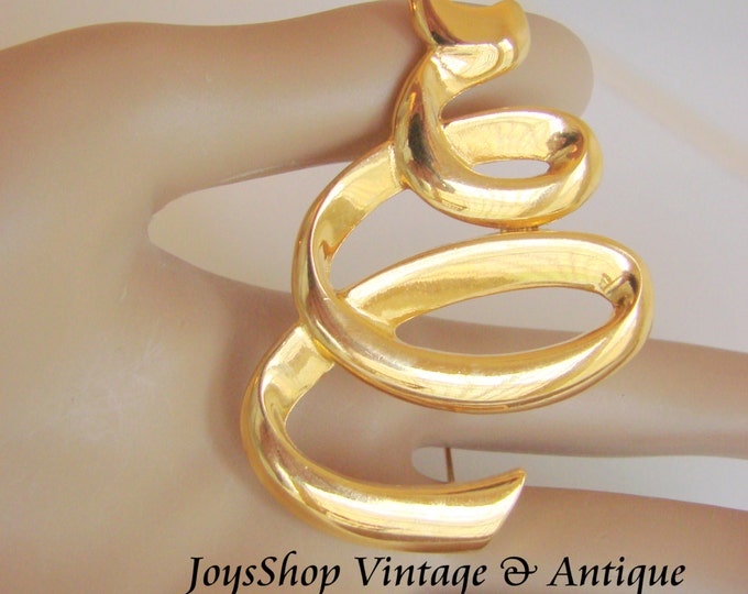 Large Vintage Designer Signed JJ Modernist Abstract Goldtone Brooch Retro Jewelry Jewellery