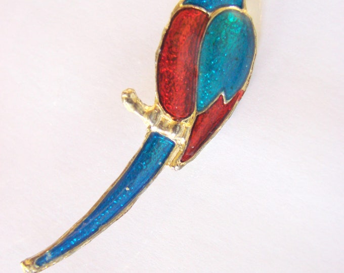 Large Vintage Bold Colorful Enamel Bird Brooch / Teal / Red / Jewelry / Jewellery