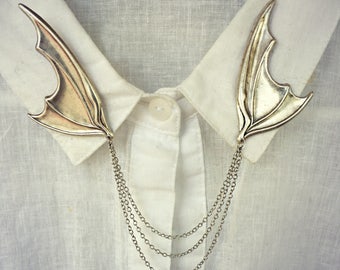bat wing collar pins, bat wing brooch, collar chain, collar brooch, lapel pin, bat pin, bat brooch, bat jewelry, vampire brooch