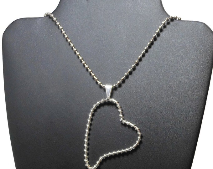 FREE SHIPPING Falling heart pendant, wire wrapped heart, two available, share with friend, industrial chic, silver ball chain