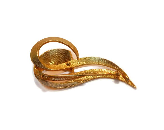 FREE SHIPPING Sphinx swirl brooch pin, 1960s signed gold two tone swirl pin, textured and glossy