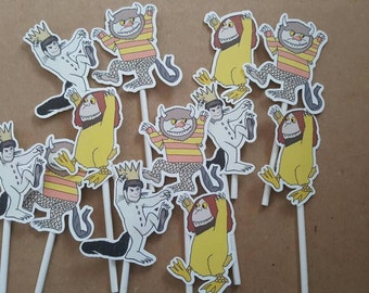 12 Where the Wild Things Are cupcake toppers, party decoration, book story, baby shower