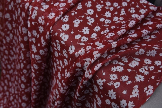 100% fine silk chiffon fabric, wine red floral chiffon, 140cm/ 55