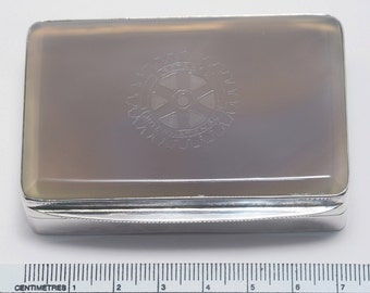 Gray Agate Snuffbox Unique Intaglio Engraved Club Devise Sterling Silver Gift Offered At Below Cost Price 925