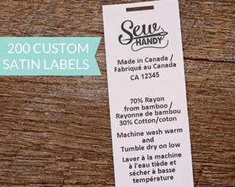 Qty 200 - White satin label - custom clothing label - washing instructions - care instructions - bilingual content label