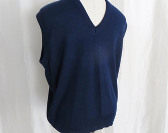 Vintage mens sweater vest sleeveless pullover, royal blue v neck