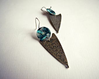 boucles d'oreilles en argent sterling et cuivre emaille