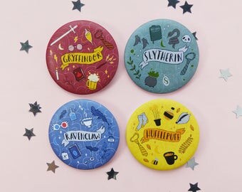 Hogwarts Houses Pin Badges, Gryffindor, Slytherin, Ravenclaw, Hufflepuff, Harry Potter, Fantastic Beasts, Magic, Ron, Hermione, Pottermore