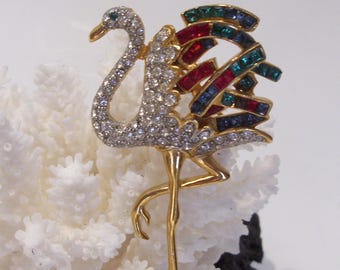 Flamingo Stork Figural Rhinestone Brooch Pin Unsigned