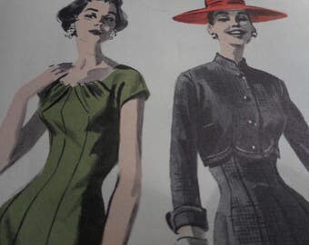 Vintage 1950's Butterick 8043 Dress and Jacket Sewing Pattern, Size 12 Bust 32