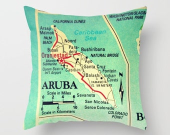 Aruba Pillow Cover 18x18, Aruba Map Pillow, Toss Pillow, Cushion Cover, Vintage Map Cushion, Mom Gifts Ideas,Mom Birthday Gift, Throw Pillow