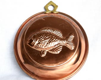 Vintage copper fish mold…hanging copper fish mold…country kitchen...French kitchen...beach house.