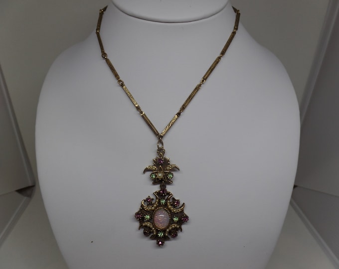 Gorgeous Vintage Purple Opaline Crystal Victorian Inspired Necklace