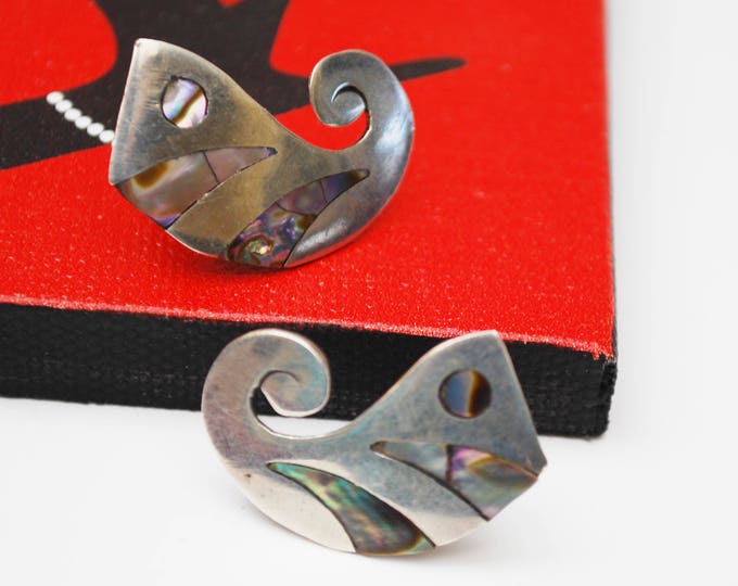 Sterling Abalone Earrings - Signed Sterling - AA Adan Alvarado - Assay number 2 - screw back earring