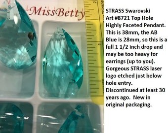 1 Swarovski STRASS #8721-38 ANTIQUE GREEN 38mm Pear, Highly Faceted, Top Hole Pendant (Vintage and Discontinued). A full 1 1/2 inches tall.