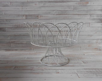Wire Basket - Vintage White Wire Basket - Pedestal Wire Basket - Cottage Wire Basket - Tabletop Wire Basket - Farmhouse Decor-Cottage Shabby