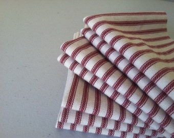 Red Ticking Cloth Napkins, 12 inch, by CHOW with ME