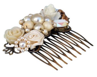 Upcycled Bridal Comb, Wedding Comb, Collage Bridal Comb, Bridal Hair Comb, Wedding Hair Comb