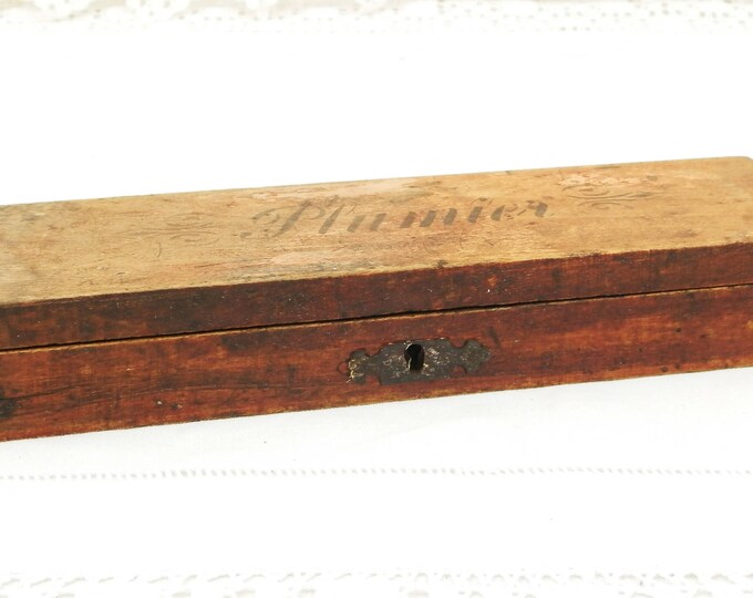 Antique French Wooden Pencil Box with "Plumier" Inscribed on the Lid and Dovetail Joints, Country Decor, Desk, Office, School, France, Pupil Antique French Wooden Pencil Box with "Plumier" Inscribed on the Lid and Dovetail Joints, Country Decor, Desk, Office, School, France, Pupil