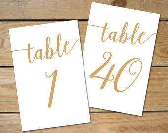 Printable Table Numbers Wedding 1-40 // Caramel Gold Table Numbers, Gold Wedding Decor // 5x7, 4x6 Table Numbers Wedding