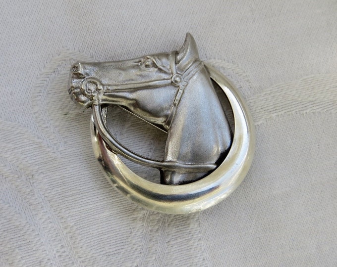 Sterling Silver Horse Brooch, Equestrian Pin, Vintage Equestrian Jewelry