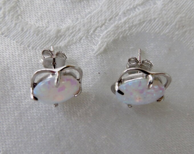 Sterling Silver Opal Earrings, Pierced Opal Earrings, Opaline Earrings