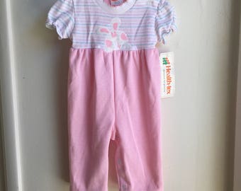 VTG Health-tex Baby Girl Romper Pink Bunny Rabbit Sz 12M New Old Stock