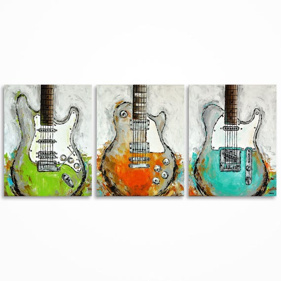 Guitar painting Abstract Guitar Art Guitar Wall Art by MagdaMagier