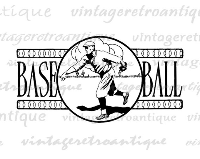 Digital Baseball Graphic Printable Baseball Image Download Artwork Antique Clip Art Jpg Png Eps HQ 300dpi No.4248