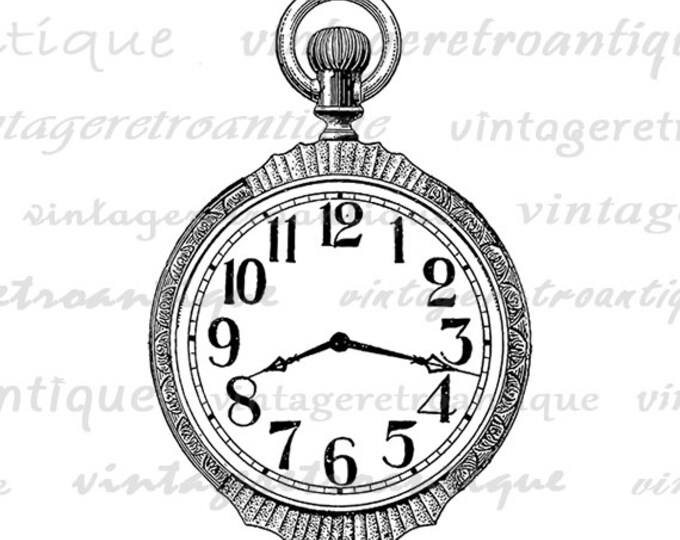 Antique Pocket Watch Clock Pocketwatch Digital Printable Download Image Graphic Vintage Clip Art Jpg Png Eps HQ 300dpi No.1756