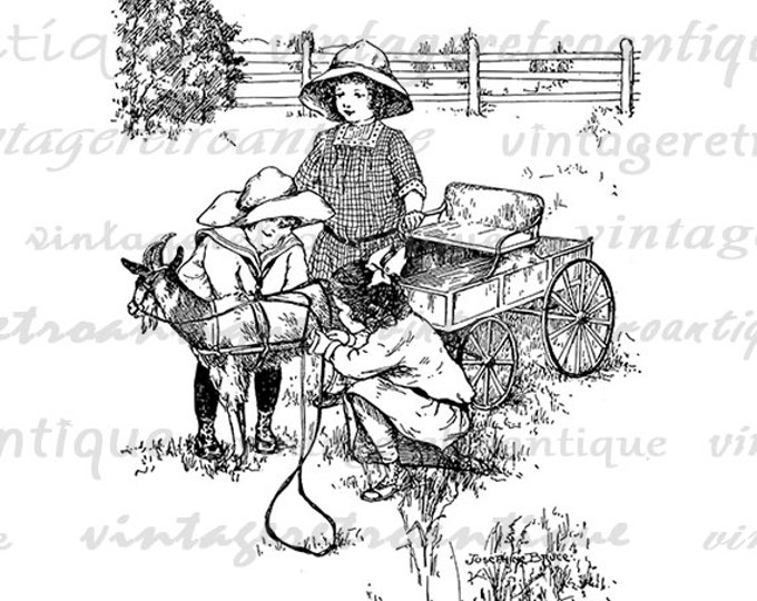 Printable Image Children with Goat Download Antique Digital Graphic Vintage Clip Art Jpg Png Eps HQ 300dpi No.270