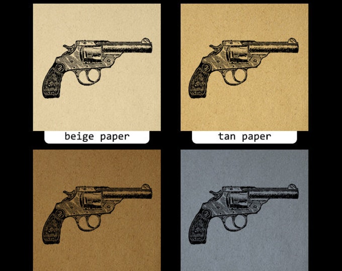 Printable Graphic Revolver Image Gun Download Pistol Illustration Digital Vintage Clip Art Jpg Png Eps HQ 300dpi No.1449