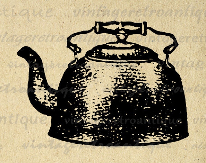 Printable Graphic Tea Kettle Download Antique Digital Teapot Image Vintage Clip Art Jpg Png Eps HQ 300dpi No.1291