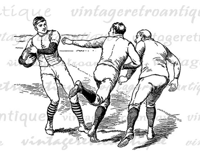 Football Players Digital Image Download Sports Graphic Printable Vintage Clip Art Jpg Png Eps HQ 300dpi No.2974