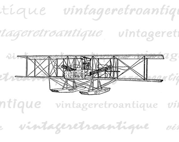 Digital Image Seaplane Printable Vintage Airplane Graphic Biplane Illustration Download Antique Clip Art Jpg Png Eps HQ 300dpi No.959