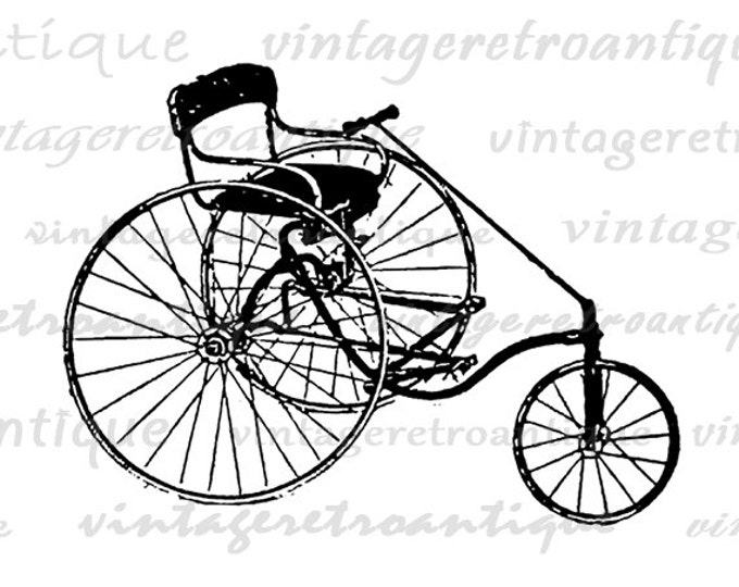 Printable Image Antique Tricycle Download Bicycle Digital Graphic Vintage Clip Art Jpg Png Eps HQ 300dpi No.1888