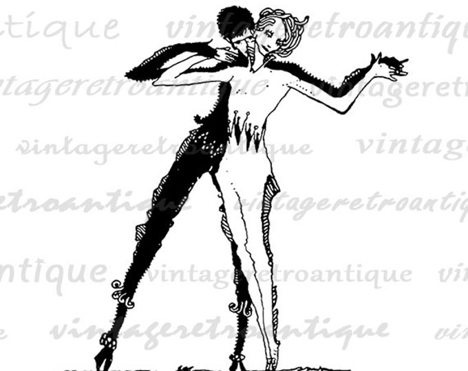 Dark Couple Dancing Printable Image Digital Romance Download Love Graphic Vintage Clip Art Jpg Png Eps HQ 300dpi No.3829