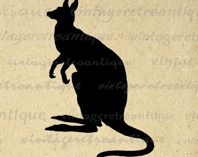 Kangaroo Silhouette Digital Image Printable Australia Animal Download Graphic Antique Clip Art Jpg Png Eps HQ 300dpi No.3485