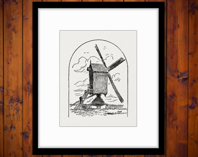 Digital Dutch Windmill Graphic Image Antique Download Printable Vintage Clip Art Jpg Png Eps HQ 300dpi No.114