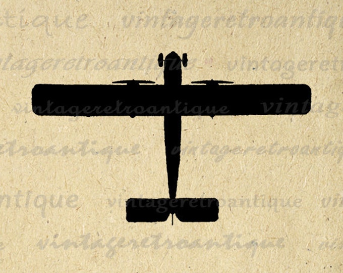 Airplane Silhouette Digital Graphic Printable Antique Airplane Image Vintage Plane Download Clip Art for Transfers etc HQ 300dpi No.4665