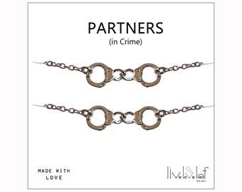 Silver Handcuffs bracelets Partners in crime matching best friends Bracelets - Rhodium plated handcuff charm bracelet BFF jewelry Christmas