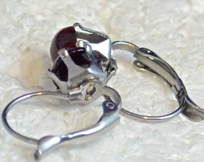 Leverback Garnet Earrings, 7mm Round, 3.40ct., set in Stainless Steel E1036