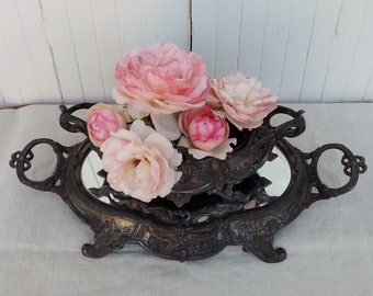 Français ancien jardinière et miroir plateau art nouveau flowerholder Français décoration table romantique Français pièce maîtresse affichage vase de fleurs
